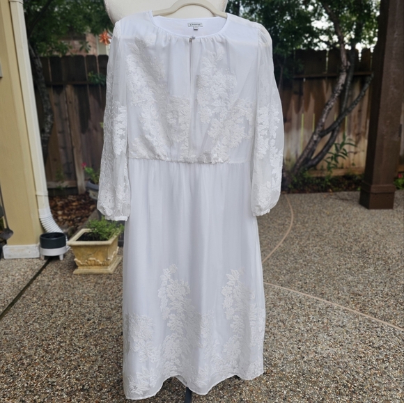 J.Peterman Crew Neck Tier white lace dress 8 - Picture 5 of 15